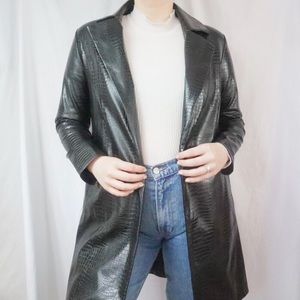 Faux alligator leather trench coat